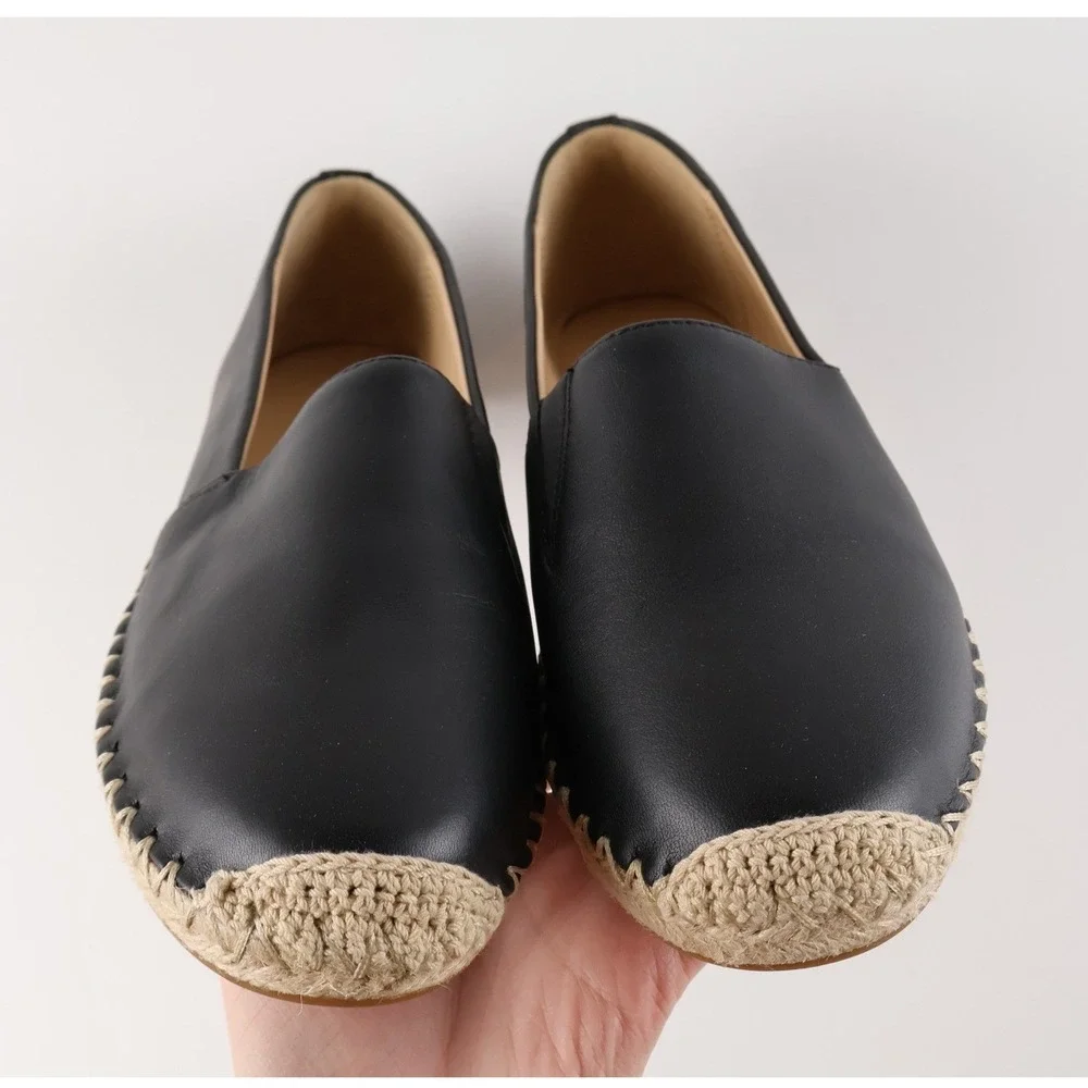 Michael Kors Espadrille Flats Kendrick Slip On Black Solid 8.5M Leather NWOT